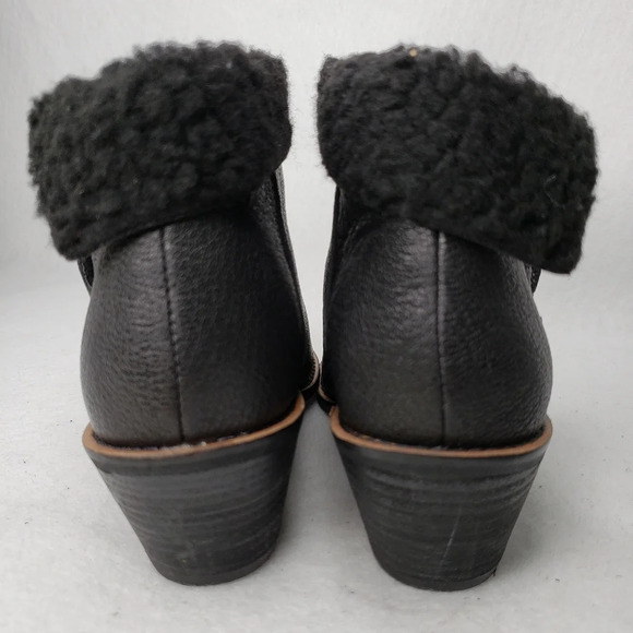Kelsi Dagger Brooklyn Black Pebble Leather Booties Faux Fur Sz 7 Fall Winter - Picture 4 of 9
